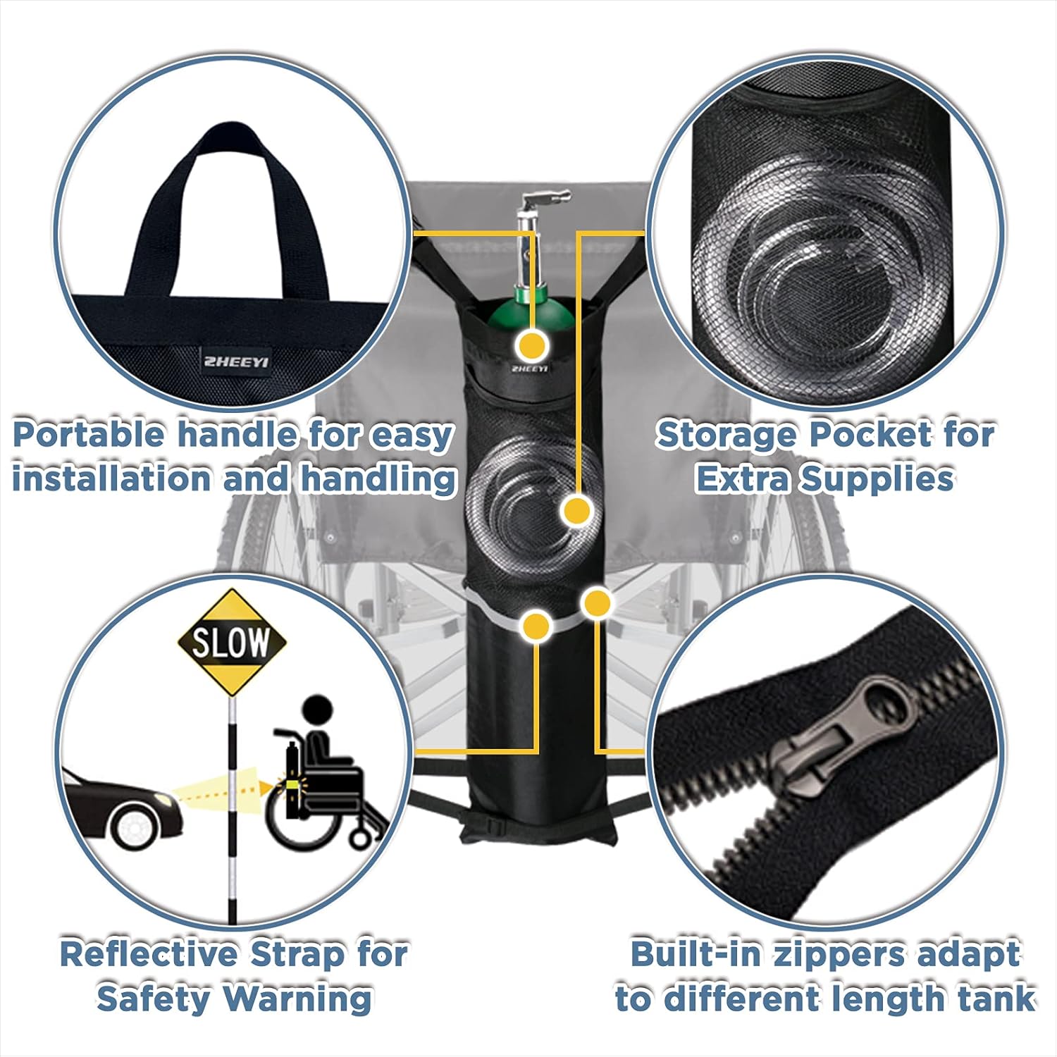 Oxygen Cylinder Bag for Wheelchairs with Buckles, Fits Any Wheelchair, Black (Fits Most Oxygen cylinders)