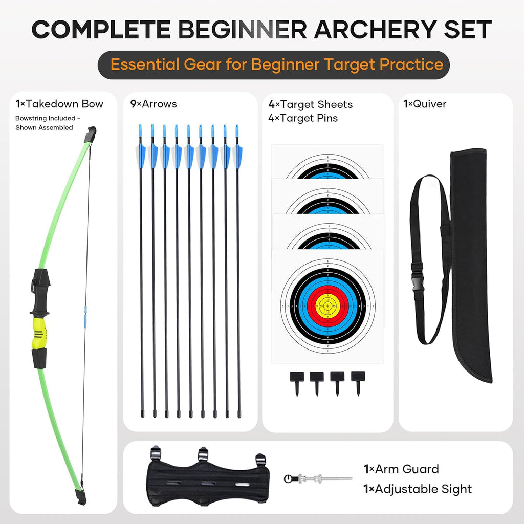40" Youth Bow and Arrow Set for Kids 8-12 & Teens - Ambidextrous Recurve Archery Gear with Safety Arrows - Toys for