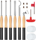 6-Pack Carbide Wood Lathe Turning Tools Set with Bowl Sander | Includes Swan Neck Hollowing Tool, Roughing Gouge