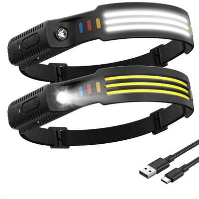 Headlamp Rechargeable 2PCS, 230° LED Head Lamp, Head Lights for Forehead
