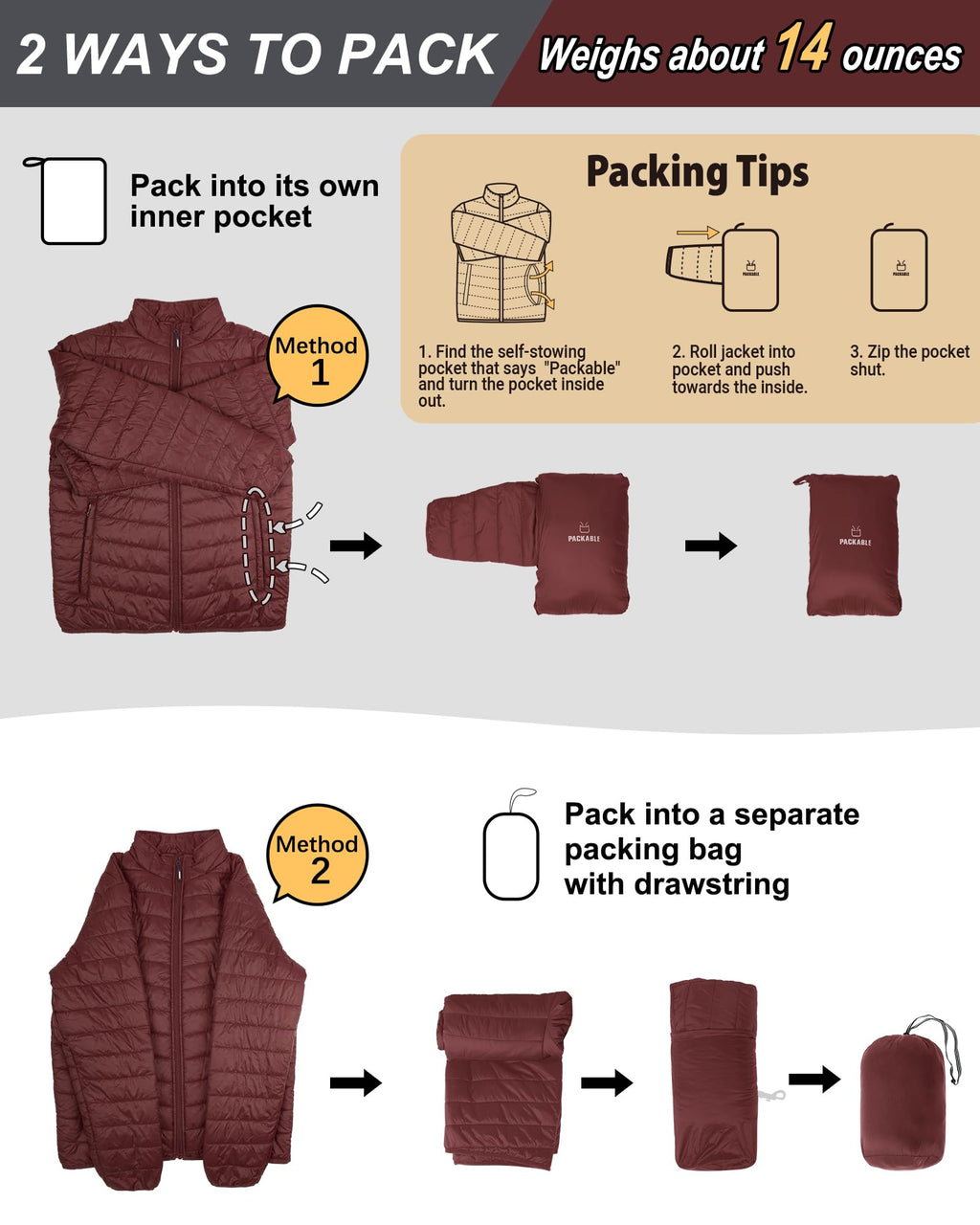 Men's Packable Puffer Jacket Lightweight Winter Puffy Coat