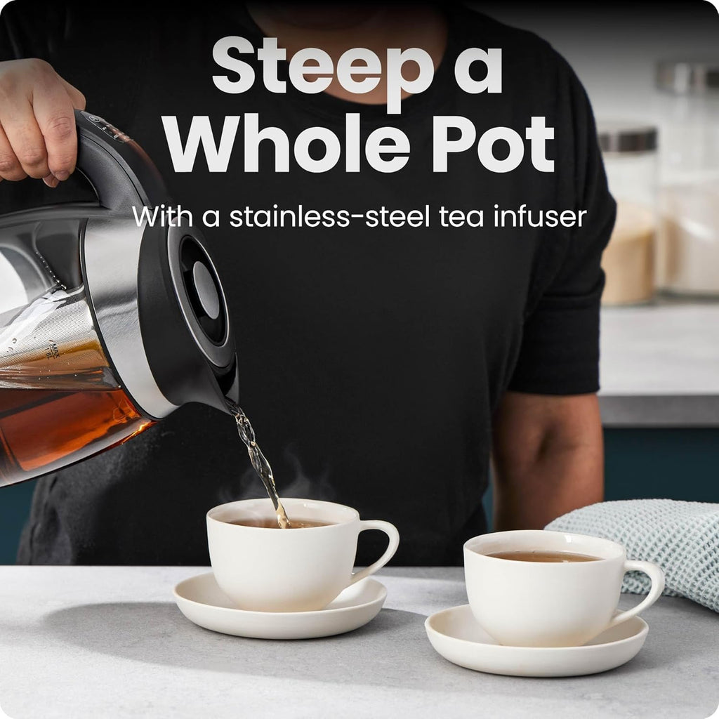 Electric Kettle with Temperature Control, 5 Presets LED Indicator Lights, Removable Tea Infuser, Glass Tea Kettle &