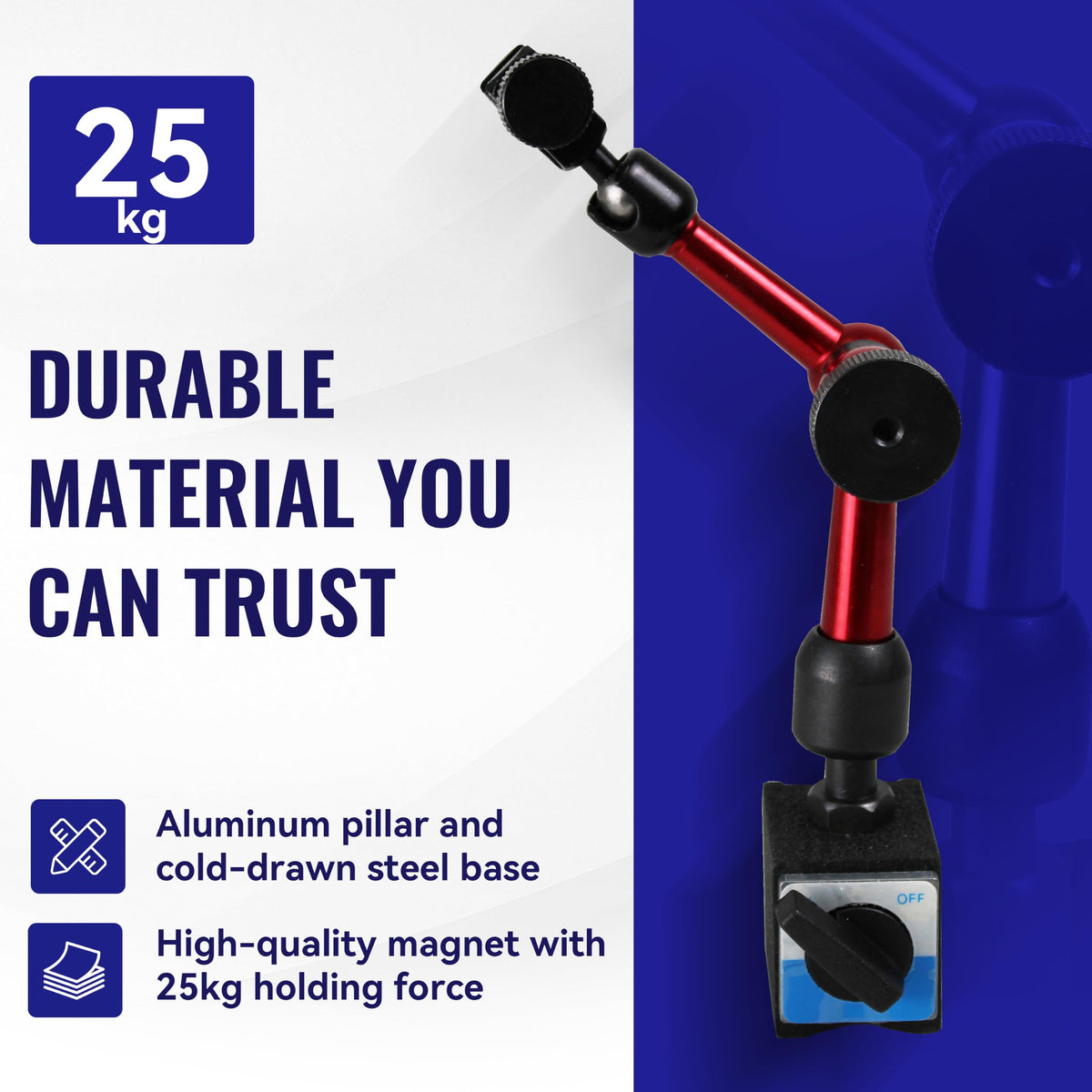 HFS Adjustable Magnetic Base Stand for Dial Indicator, 8mm Clamping Hole