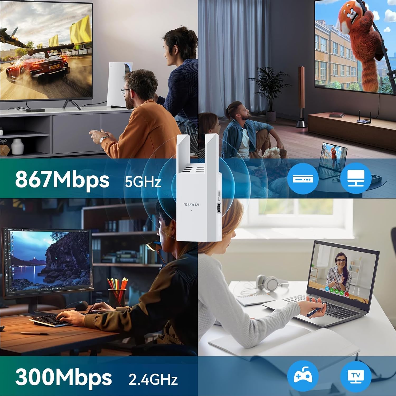 WiFi Range Extender AC1200 - WiFi Extender with Gigabit Ethernet Port, 1.2Gbps Home Signal Booster, Dual Band, Up to