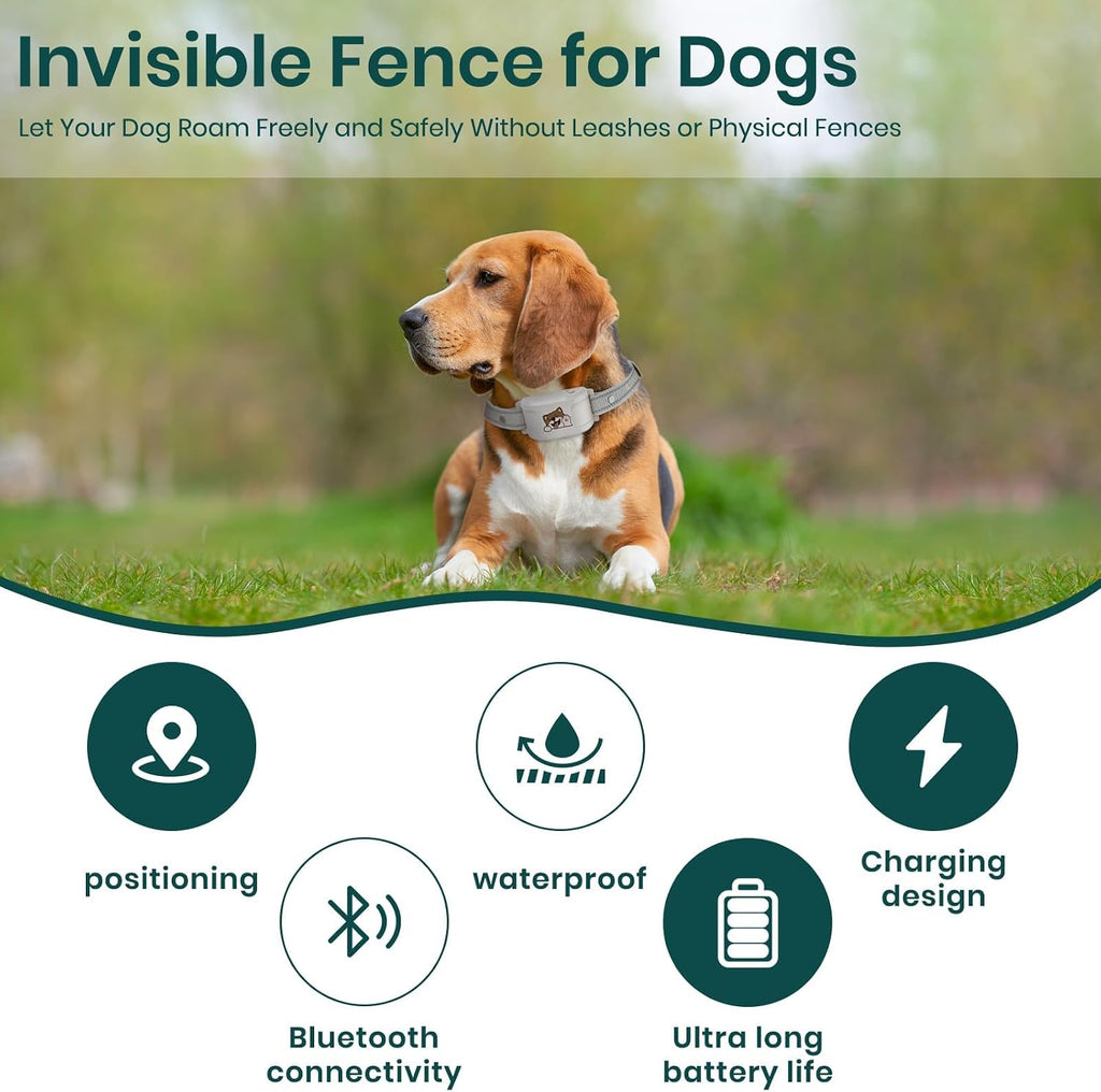 GPS Dog Fence, Wireless Training Collar- No Subscription Required, Customizable Boundaries via App 3280 FT, IPX7