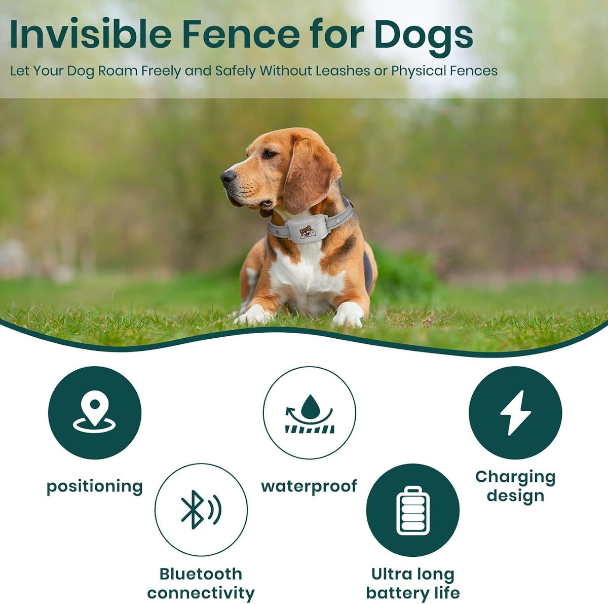 GPS Dog Fence, Wireless Training Collar- No Subscription Required, Customizable Boundaries via App 3280 FT, IPX7