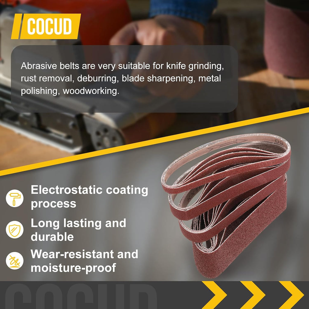 1 x 42 Inch Sanding Belts, 15 Pcs 80/120/150/240/400 Grit