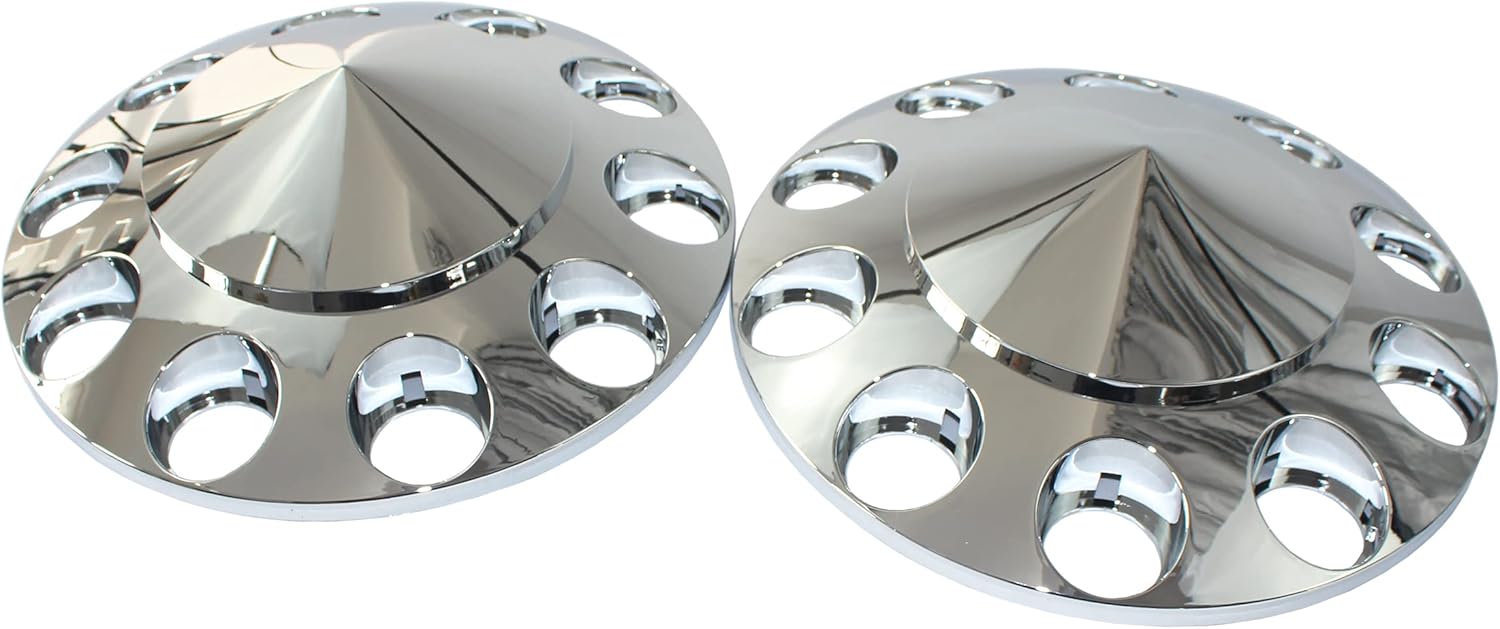 Chrome ABS Plastic Front Hub Caps Wheel Axle Covers with 33 mm Screw on Lug Nut Covers for Semi Trucks 1 Pair (Spiked)