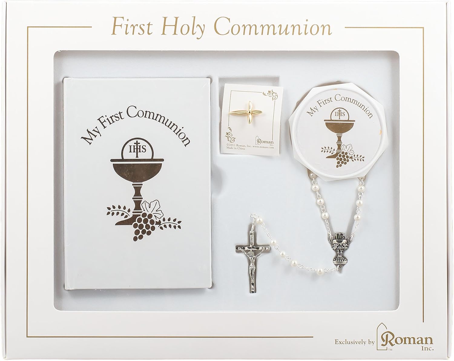 5-Piece My First Communion Gift Set for Girls – White & Gold Book and Accessory Bundle, Religious Keepsake