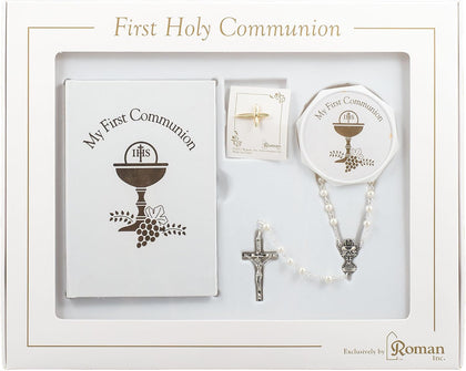 5-Piece My First Communion Gift Set for Girls – White & Gold Book and Accessory Bundle, Religious Keepsake