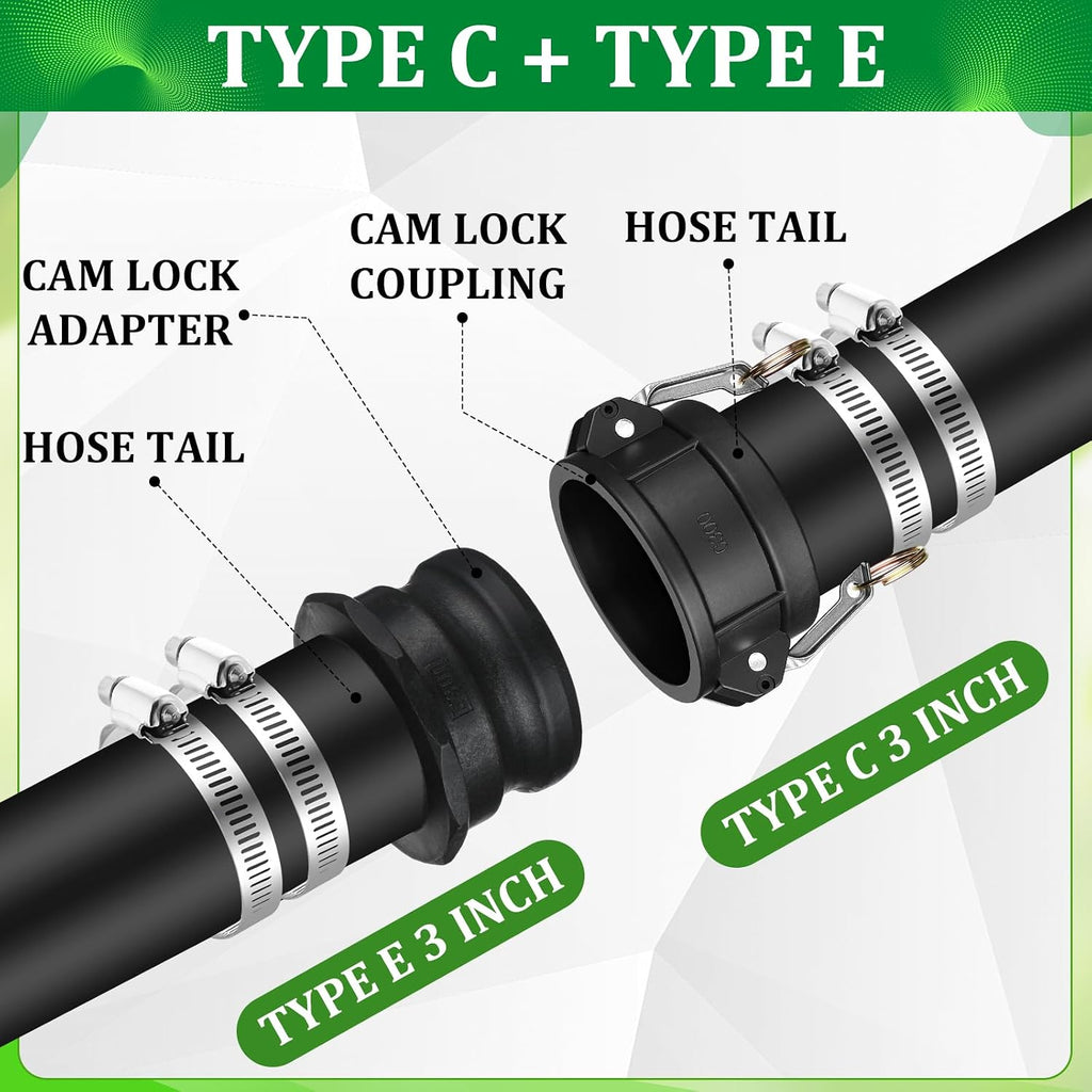2 Set 3 Inch Camlock Fittings Type C&E