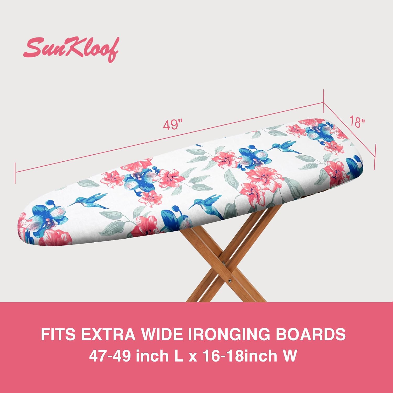 Extra Wide Ironing Board Cover and Pad-Silicone Coating-18 X49 | 400°F Scorch Resistant Thick Padding Iron Board