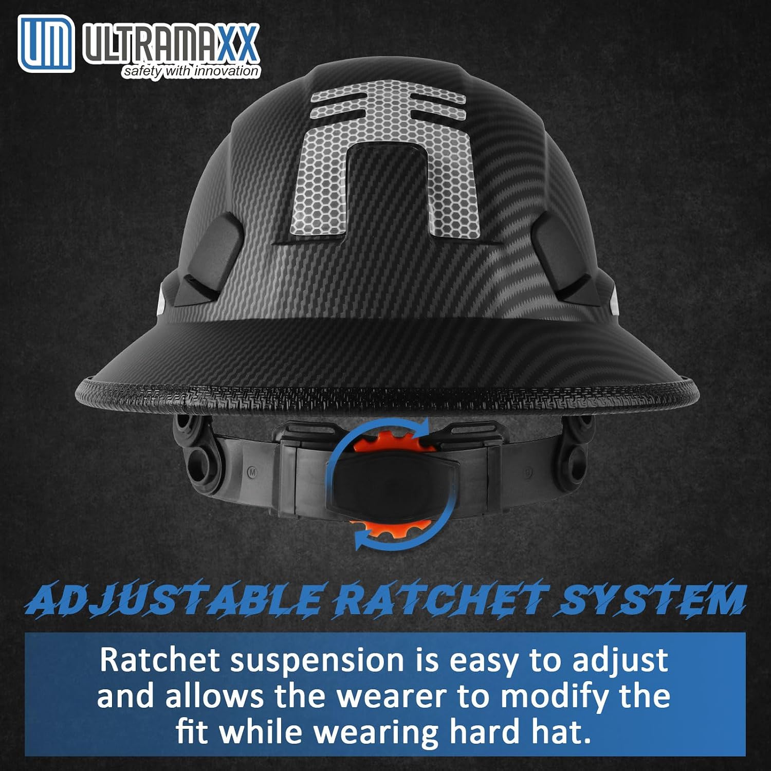 Full Brim Hard Hat with Built-in Visor, ANSI Z89.1 OSHA Approved Construction Safety Helmet with Chin Strap for Men