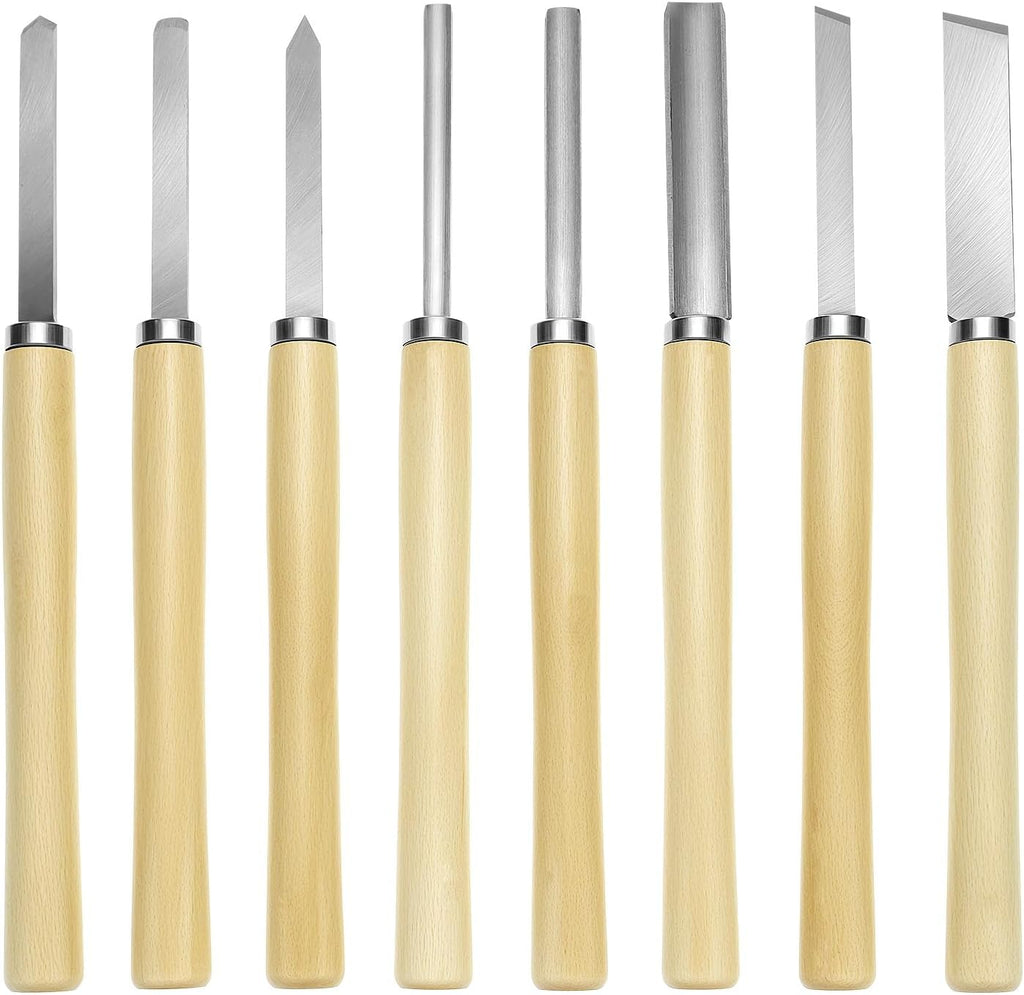 Wood Turning Chisel Set, 8 Pcs Lathe Chisel Set with Triple Tempered Chromium-Vanadium Steel for Woodworking and