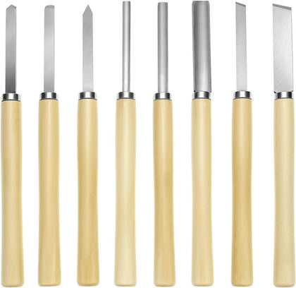 Wood Turning Chisel Set, 8 Pcs Lathe Chisel Set with Triple Tempered Chromium-Vanadium Steel for Woodworking and