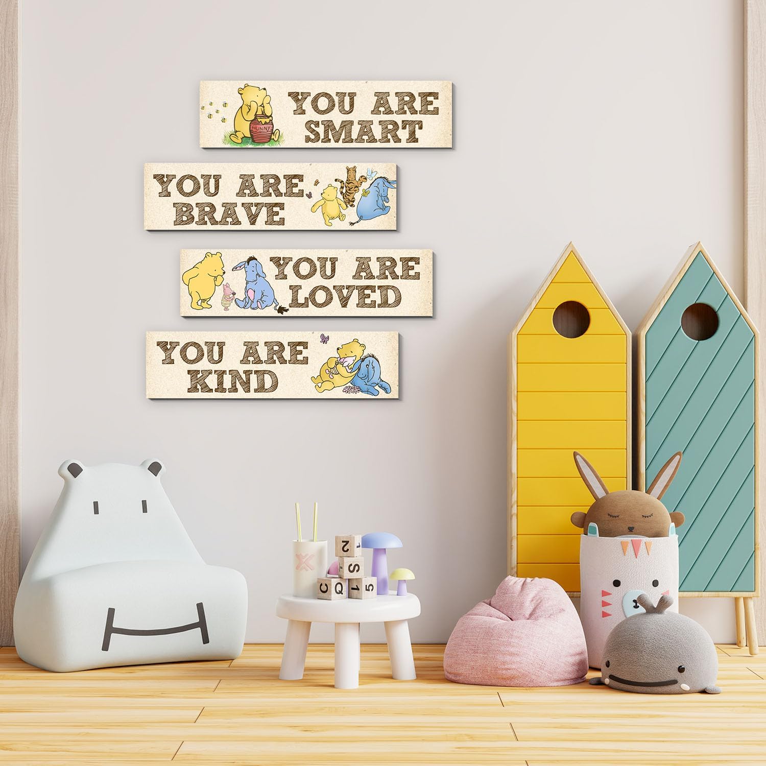 Winnie Room Decor- the Pooh Sign-Wooden Baby Stuff-Vintage Nursery Decor-4PCS Wall Decor Wall Art(Classic)-You Are