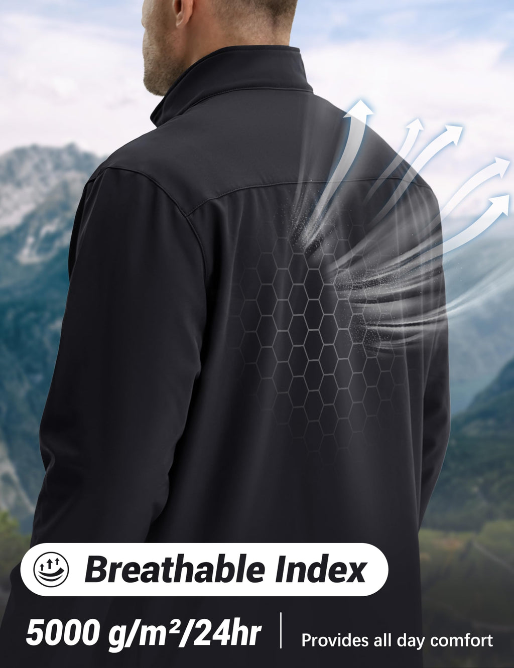 Mens Lightweight Softshell jacket Fleece Lined Waterproof Jackets Rain Winter Coats Hiking Work Windbreaker Black XL