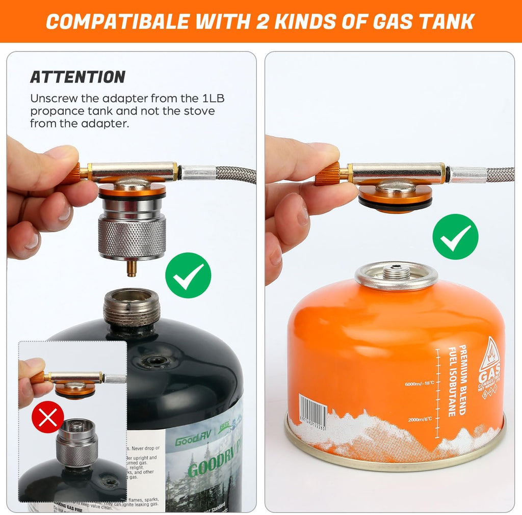 3500W/6800W Windproof Camp Stove Camping Gas Stove with Fuel Canister Adapter, Piezo Ignition, Carry Case, Portable