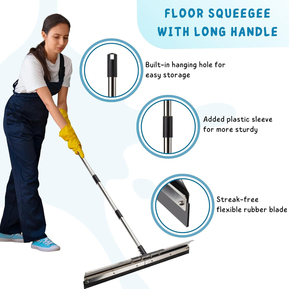 Floor Squeegee for Concrete Water Removal, 31'' Large Heavy Duty Water Pusher with Splash Guard for Garage, Deck