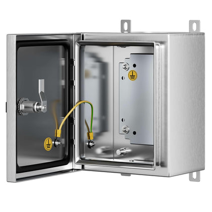Stainless Steel Enclosure, IP65 Waterproof Electrical Box for Indoor and Outdoor Projects, Includes Mounting Plate and Wall Bracket 250×200×150mm (10"×8"×6")