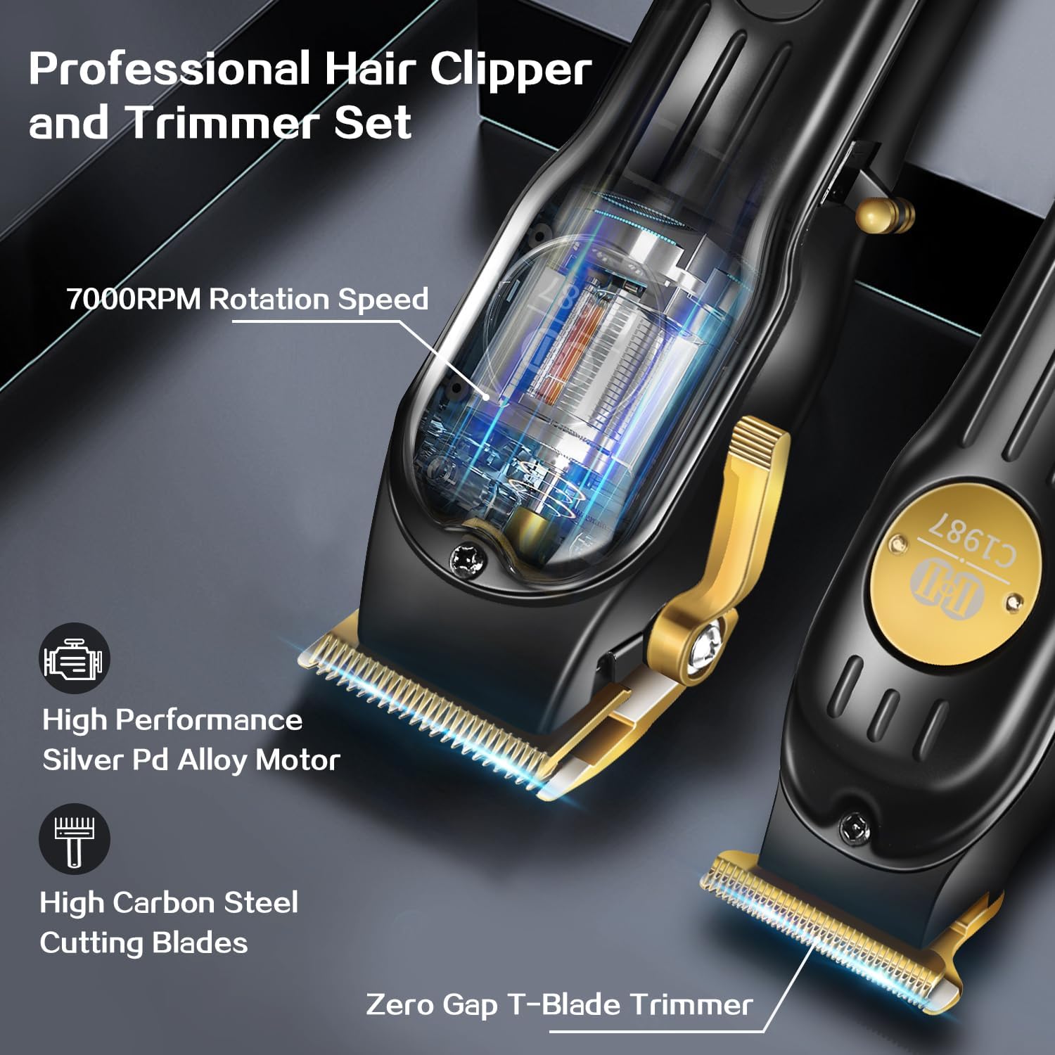 Mens Hair Clippers and Trimmers Set, Cordless Barber Haircut Kit | Professional Clippers for Hair Cutting Kit