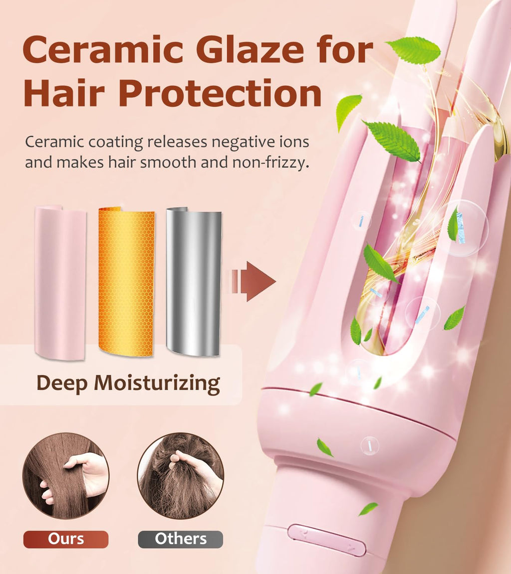 Auto Hair Curler, Automatic Curling Iron with 4 Temperature & 3 Timer, Automatic Shut-Off, Anti-Scald, Anti-Tangle