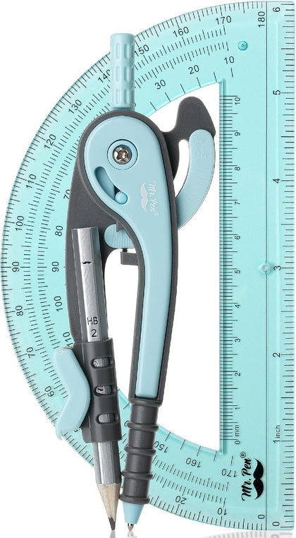 Geometry Compass and Protractor Set, 6 Inch Compass | 6 Inch Protractor, Drawing Tool for School, Clear Plastic, Easy