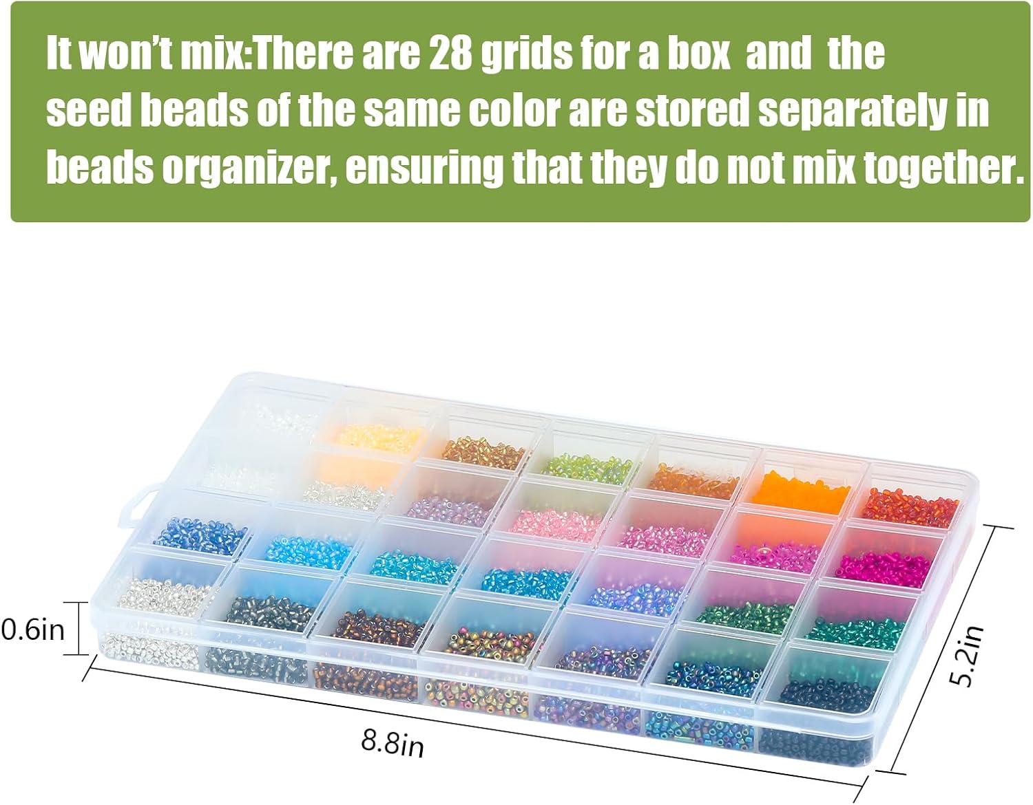 24000Pcs 2mm Glass Seed Beads Kit, with 28 Colors Small Beads Kit for Girls,Women and Adults,Bracelets