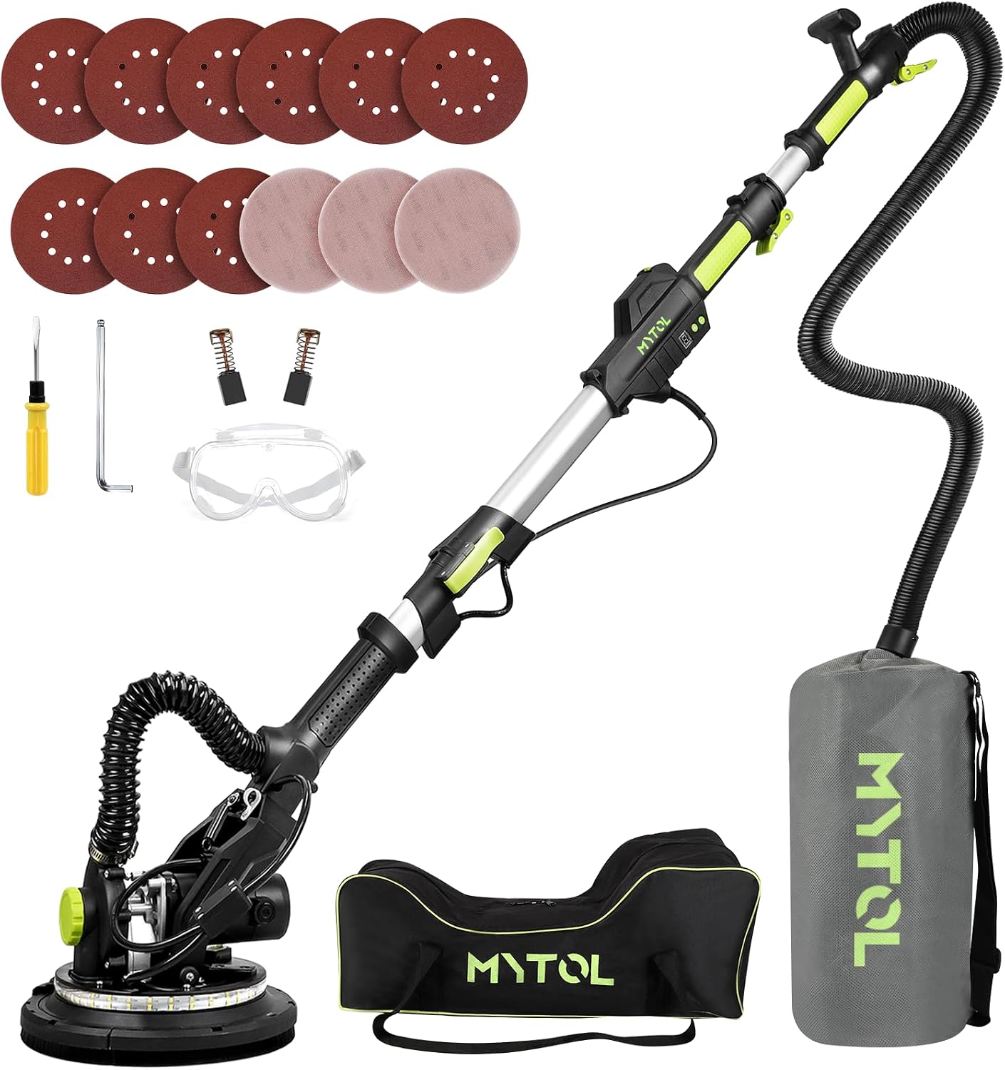 7.2A Drywall Sander with Vacuum, LED, 6-Speed | Digital display 900-1800RPM, foldable & extendable handle, 7.2A