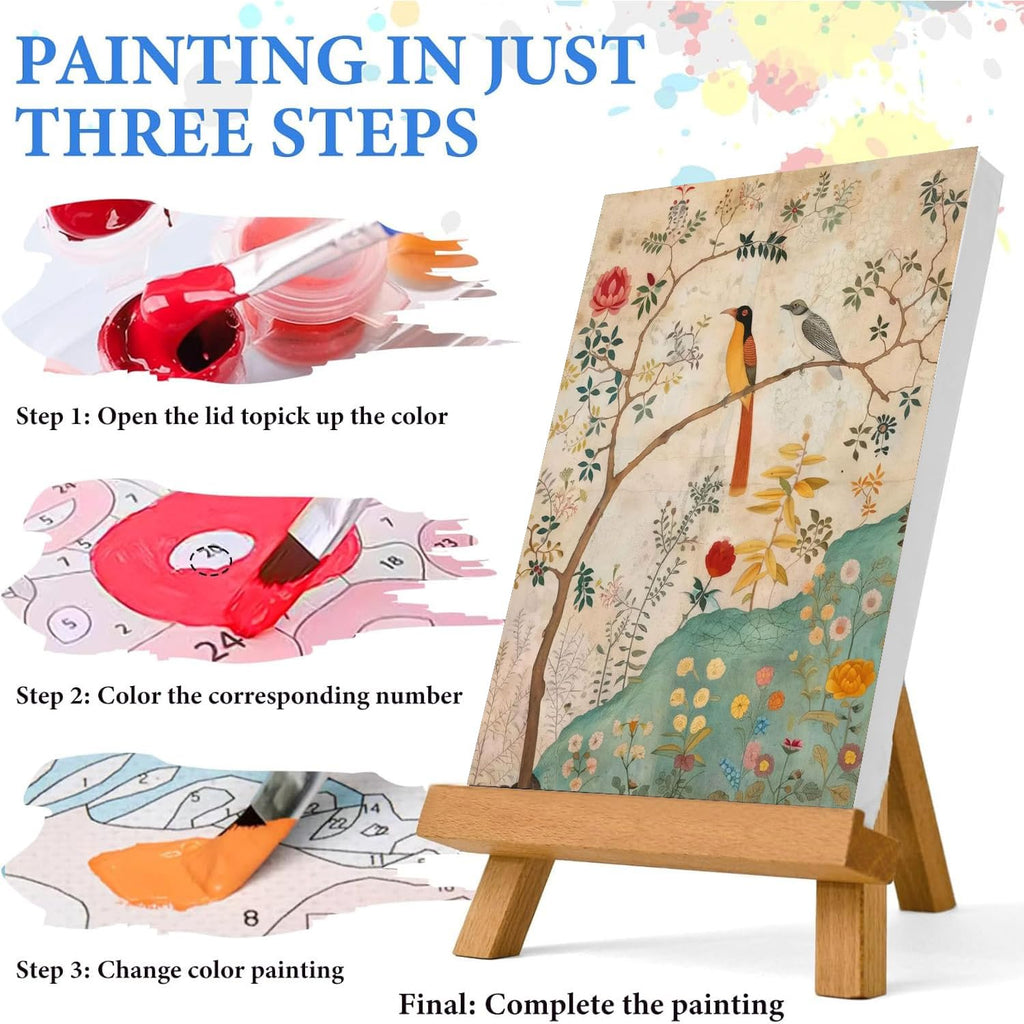 Persian Birds Flowers Paint by Numbers Kit for Adults Beginner, with Framed