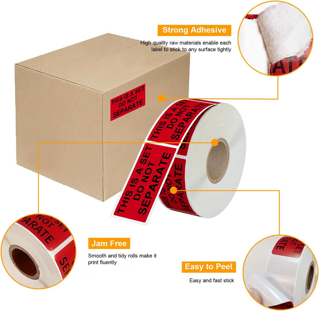 12 Rolls 1" x 2" Warning Label,This is a Set Do Not Separate Dark Red Packing Labels Permanent Adhesive (12 Rolls