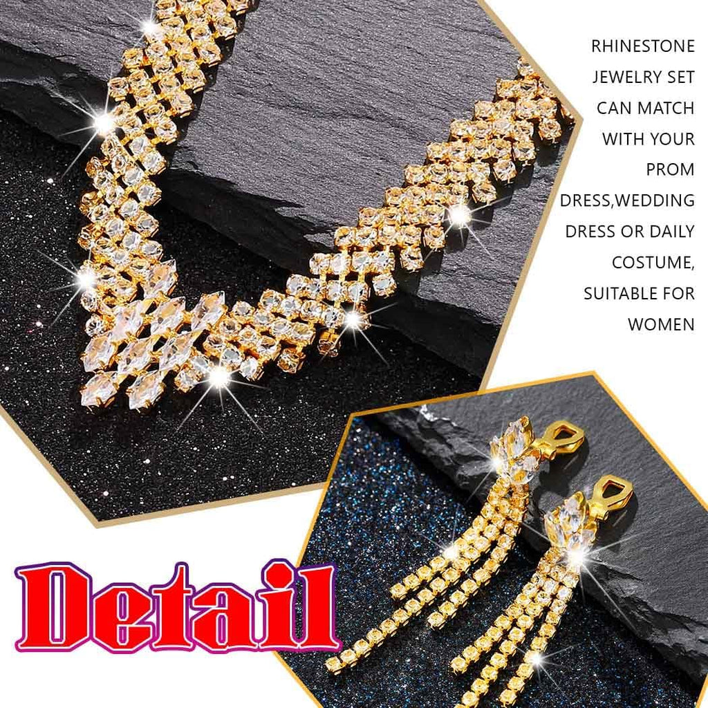 Rhinestone Bridal Jewelry Set Clip On Earrings Wedding Prom Jewelry Accessories for Women
