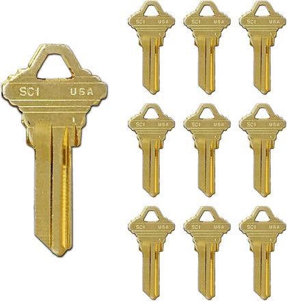 Schlage SC1 Key Blanks in Premium Brass | Uncut Keys for Home and Professional Use | 10 Blank Keys Compatible with