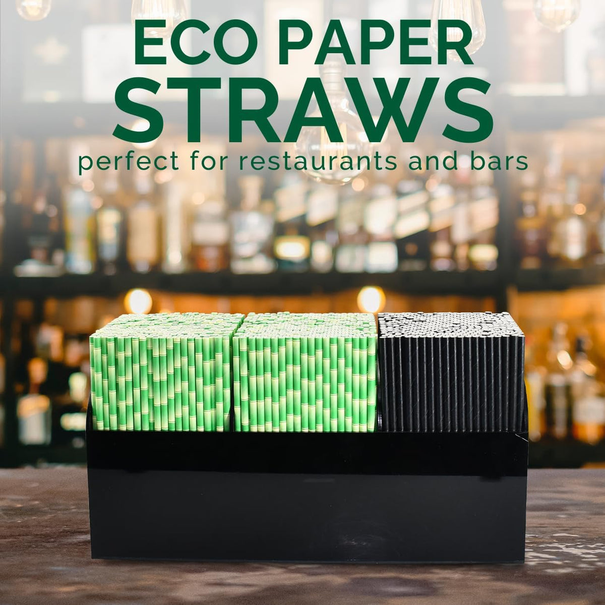7.75" Green Bamboo Paper Drinking Straws Bulk 1000 Disposable Biodegradable