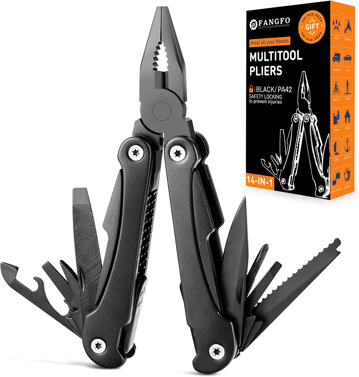 14 IN 1 Multitool Pliers with Pocket Clip, Portable Pocket Knife Camping Tool - Needle Nose Pliers, Replaceable Wire