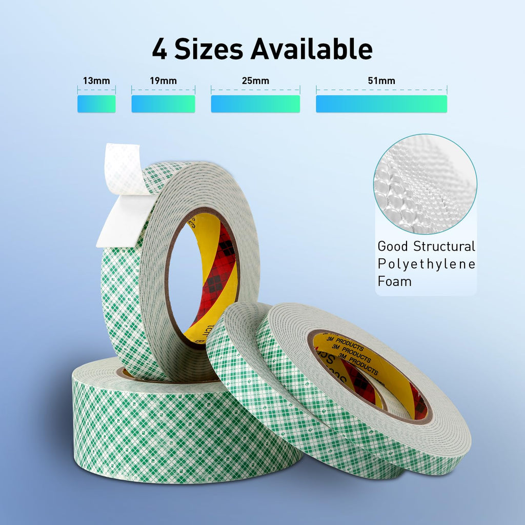 3M Double Sided Tape, 1/2" x 18Ft Foam Tape, 4032, Off White