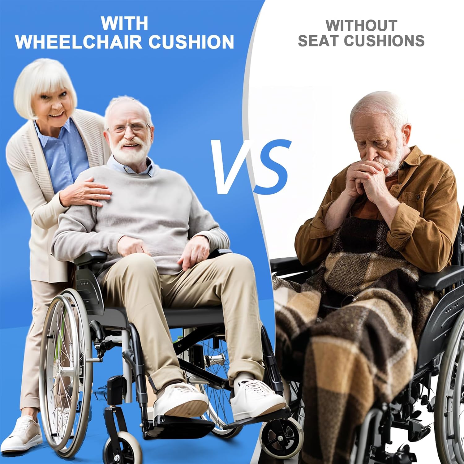 Wheelchair Cushions, 18''x16''x 3'' Gel Wheelchair Seat Cushion with Lumbar Pillow, (2-Piece Set) for Relieve