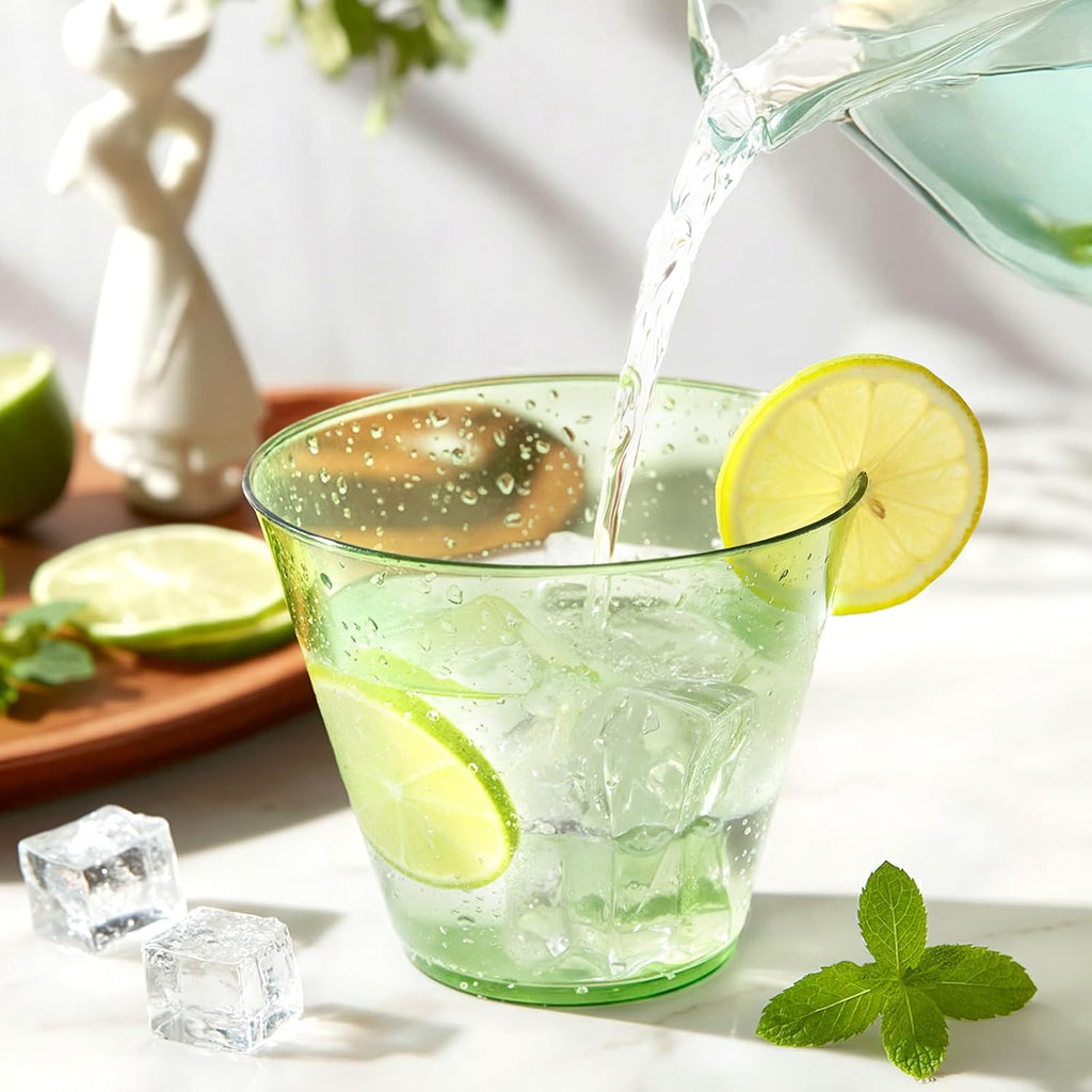 9 OZ Green Disposable Plastic Cups Cocktail Cup 50 Pack