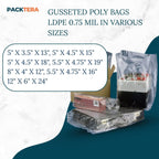 12" X 6" X 24" Gusseted Poly Bags Clear LDPE 0.75 Mil Thickness (Pack of 100) Open Top Food Safe Flexible Plastic