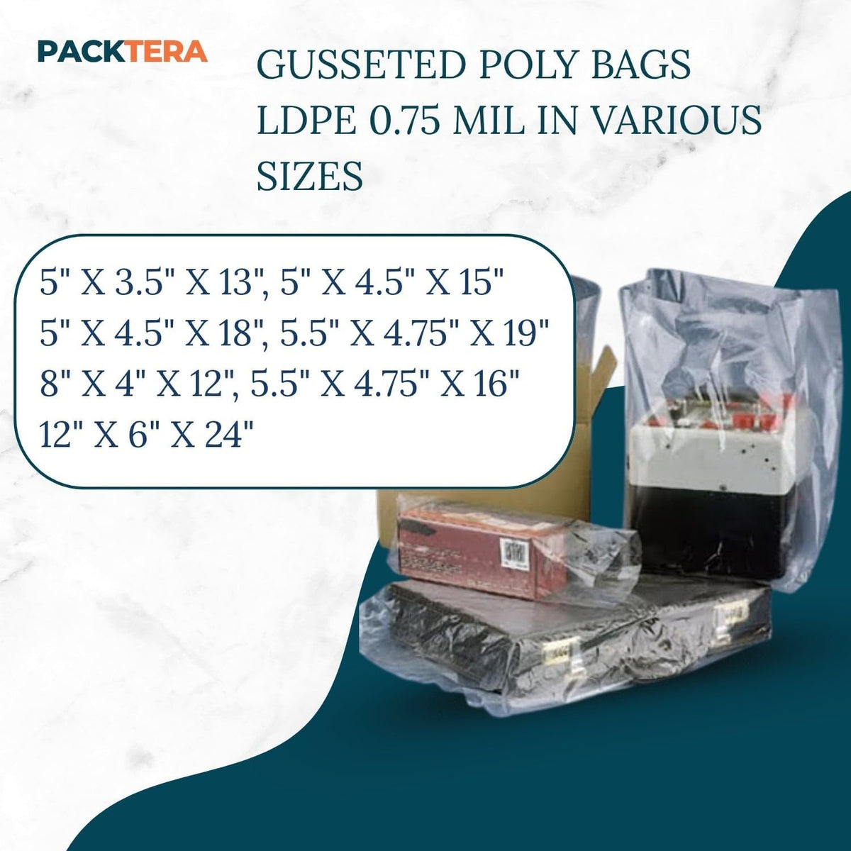 12" X 6" X 24" Gusseted Poly Bags Clear LDPE 0.75 Mil Thickness (Pack of 100) Open Top Food Safe Flexible Plastic