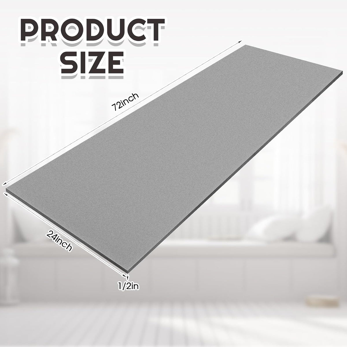 1 Pack Upholstery Foam Sheet, 1/2" X 24" X 72", Gray