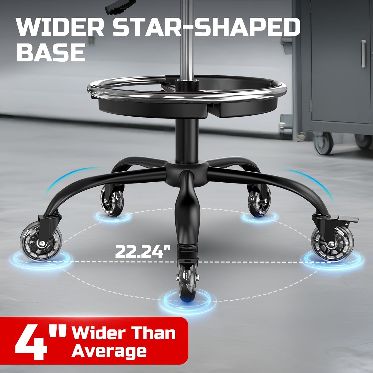 Rolling Shop Stool with Wheels, Garage Mechanic Stool Chair with Backrest, Height Adjustable Heavy Duty Swivel Task