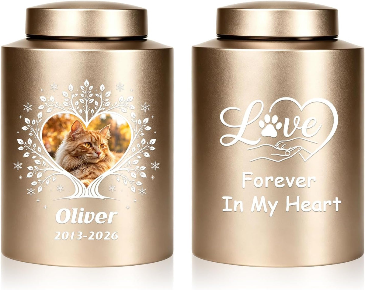 Personalized Pet Urn for Dog - Custom Dog Urns for Ashes (Bright Gold)