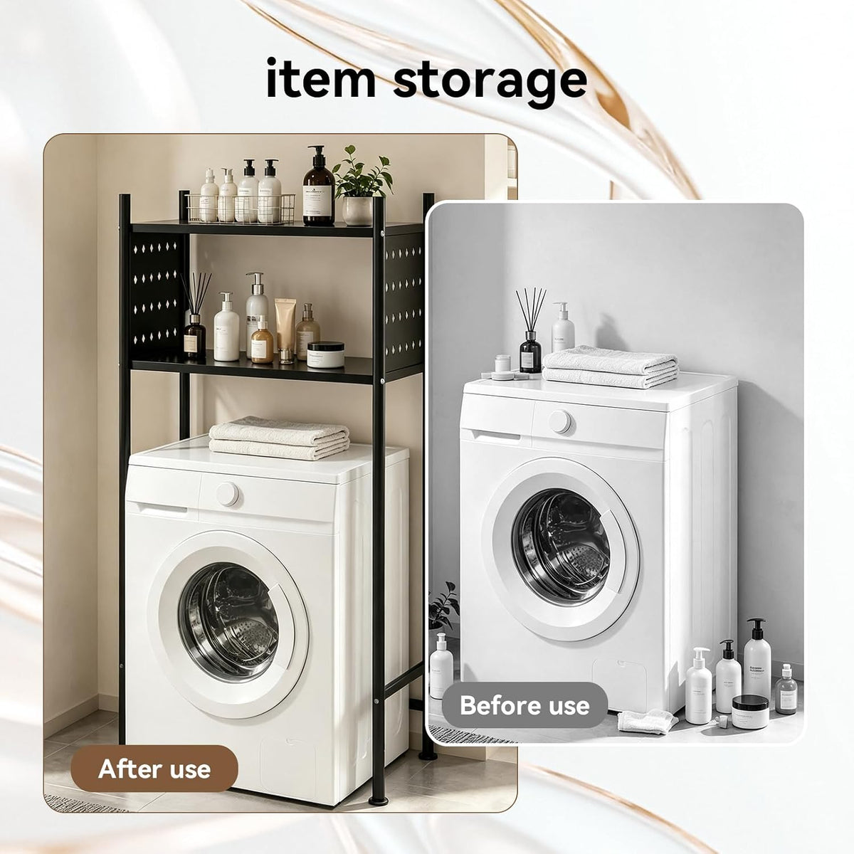 Over Bathroom & Laundry Storage Shelf, Laundry Rack with Pegboard and Hooks