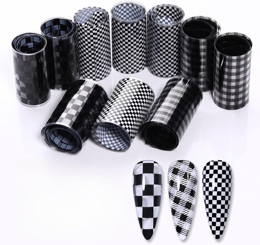 1 Box Nail Foil Transfer Stickers Decals, Print Black White Plaid Nail Art Sticker, DIY Nail Art Design Tool Stickers