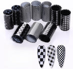1 Box Nail Foil Transfer Stickers Decals, Print Black White Plaid Nail Art Sticker, DIY Nail Art Design Tool Stickers
