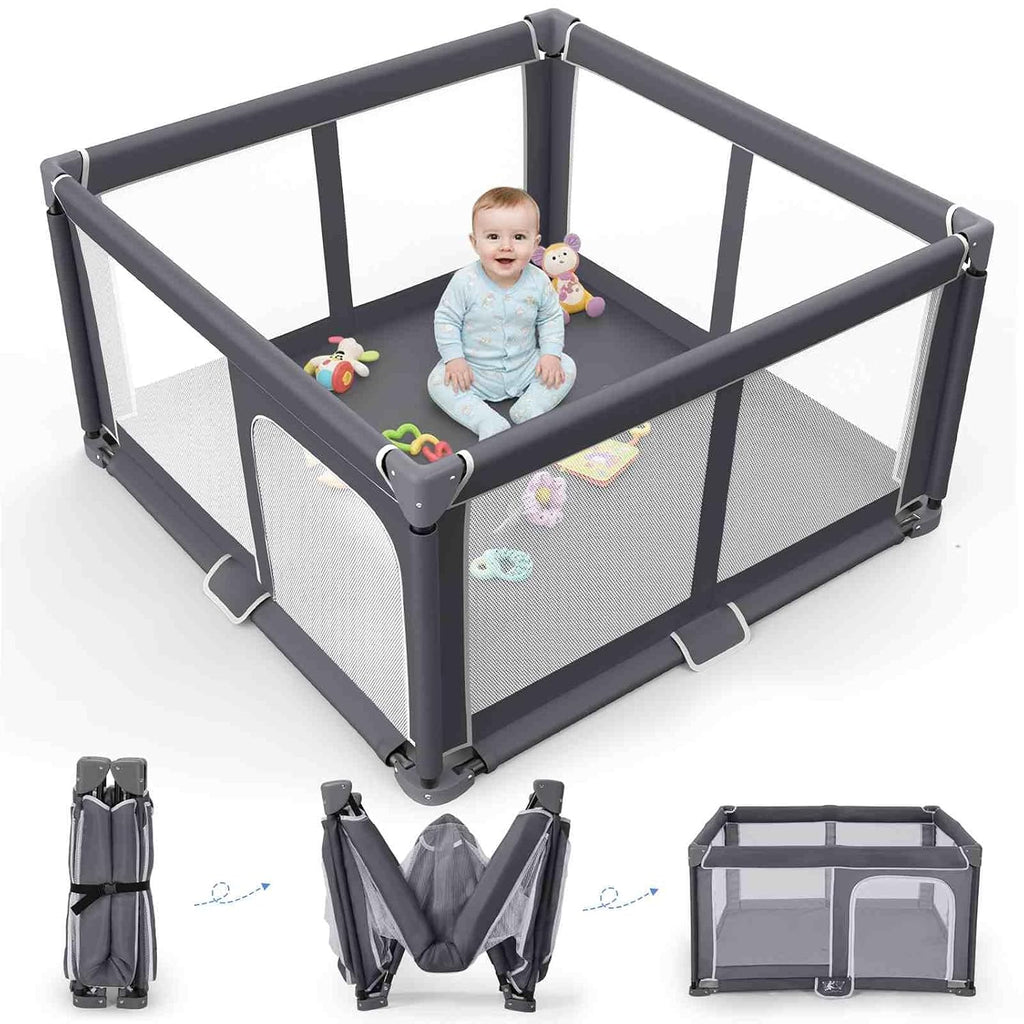 Foldable Baby Playpen Portable Travel Play Yard, Dark Gray | Safety Play Yard for Babies & Toddlers, Indoor & Outdoor