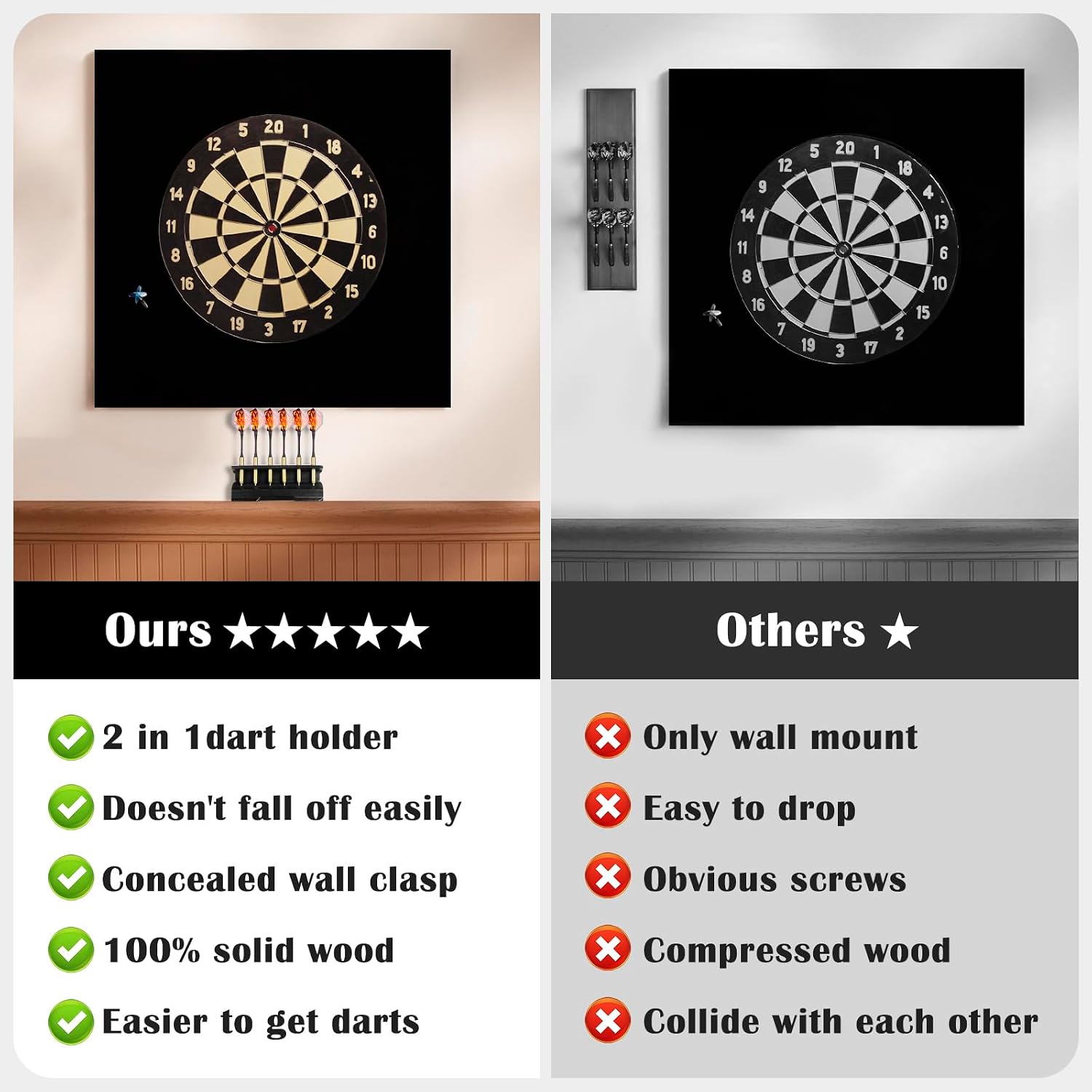 2 in 1 Wooden Dart Holder and Wall Dart Holder, Decoration Dart Holder, Display Rack for Darts Holder, Dart Holder