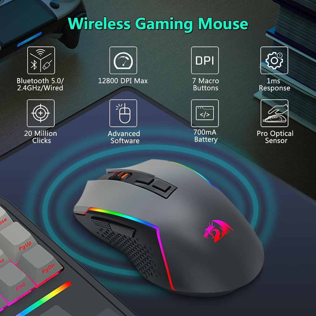 Wireless Mechanical Keyboard and Mouse Combo, RGB Backlit, Black | Bluetooth/2.4Ghz/USB-C Wired, TKL Creamy Gaming