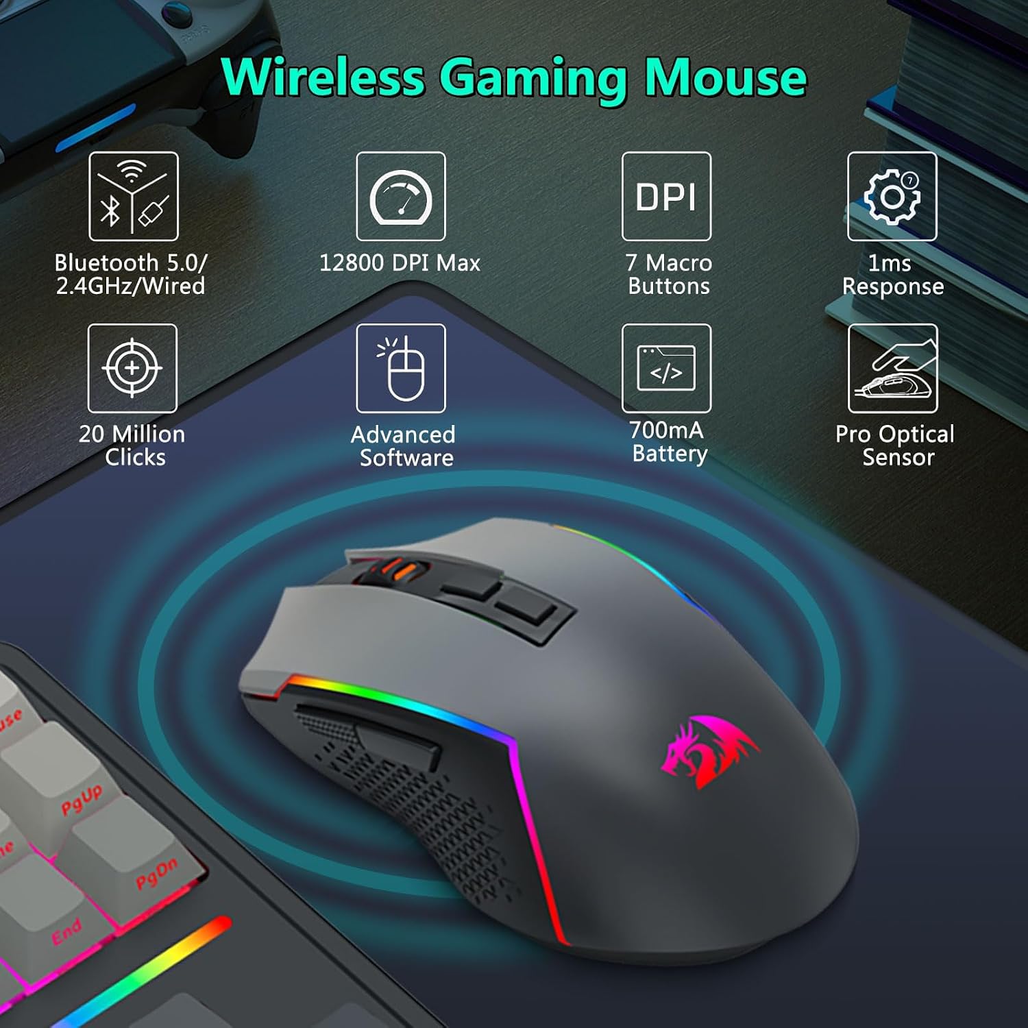 Wireless Mechanical Keyboard and Mouse Combo, RGB Backlit, Black | Bluetooth/2.4Ghz/USB-C Wired, TKL Creamy Gaming